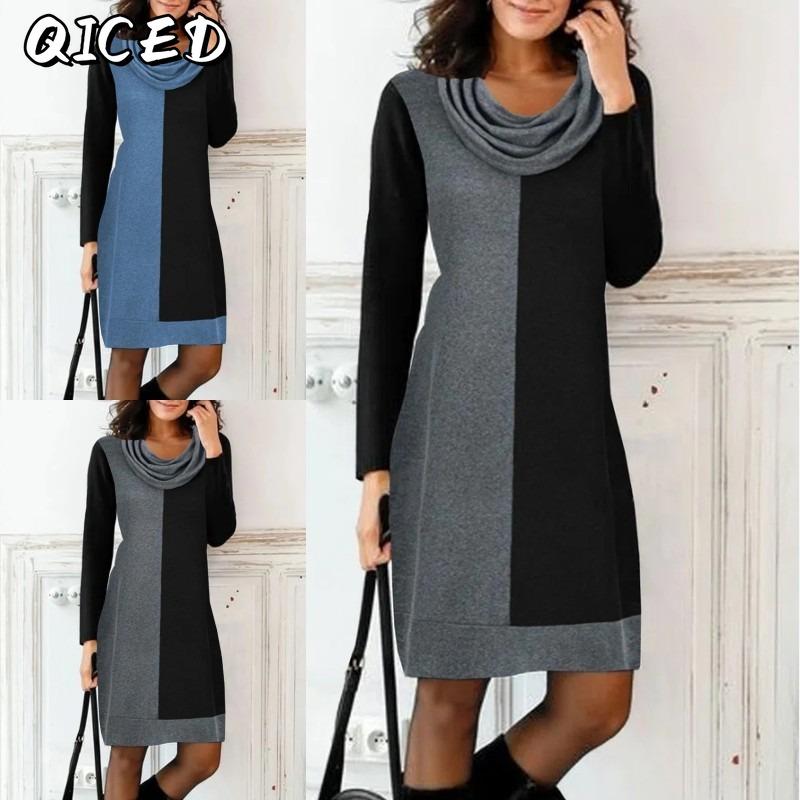 QICED Fashion Autumn Winter Long Sleeve Casual Dresses