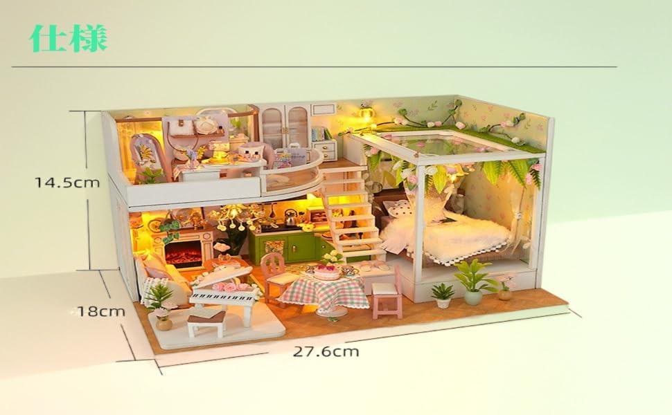 sofiey Dollhouse DIY Kit Set, Miniature Furniture Craft Kit with Instructions (Hana no Ma no Himitsugo + Dustproof Case + Music Box)