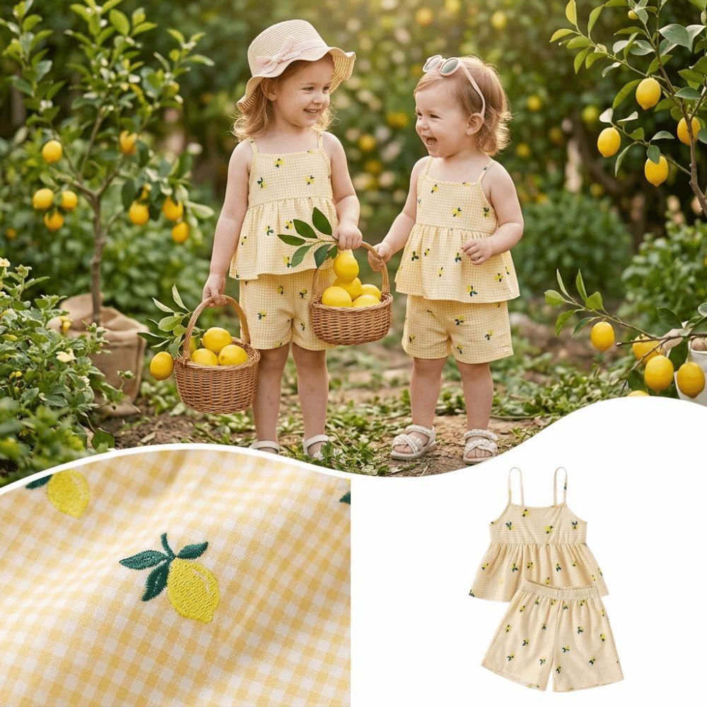 Peplum Hem Girls Two Piece Set Spaghetti Straps Summer Clothes Kids Matching Set Casual Outings