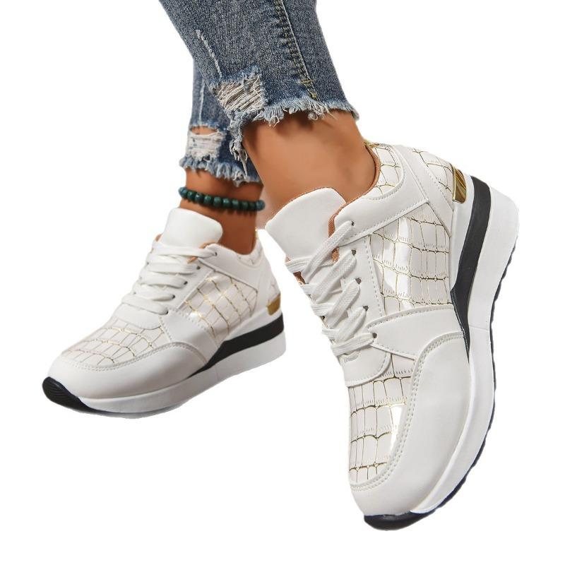 Women's Wide Width Glitter Sneakers, Lace-Up Casual Flats, Four Season Athletic Shoes for Women