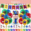 Conjunto de Suprimentos para Festa Tudo-em-um Inclui 26 Peças do Tema Rainbow Friends, Incluindo Bandeirolas, Toppers de Bolo Grandes e Pequenos e Balões de Cores Variadas.