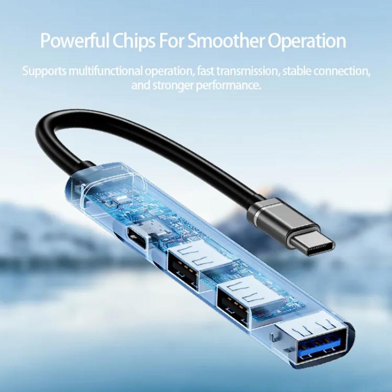 Type C Hub 2.0 with 5 Ports Aluminum Alloy USB 2.0 Hub Type C Splitter Extender for Laptop PC MacBook Pro Surface Pro and Mor