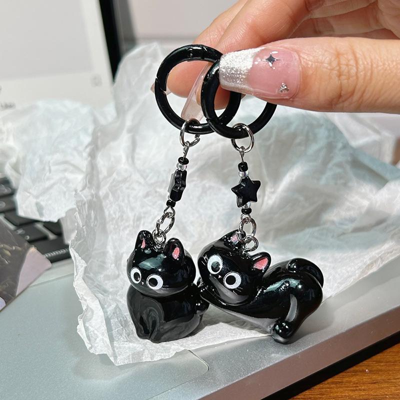 Black Cat Pendant Pendant Q Cute Big-Eyed Cat Star Keychain Cartoon Girlfriend Small Gift Bag Accessories