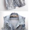 2025 Spring/Summer Women's Distressed Denim Vest with Heavy Beaded Floral Design