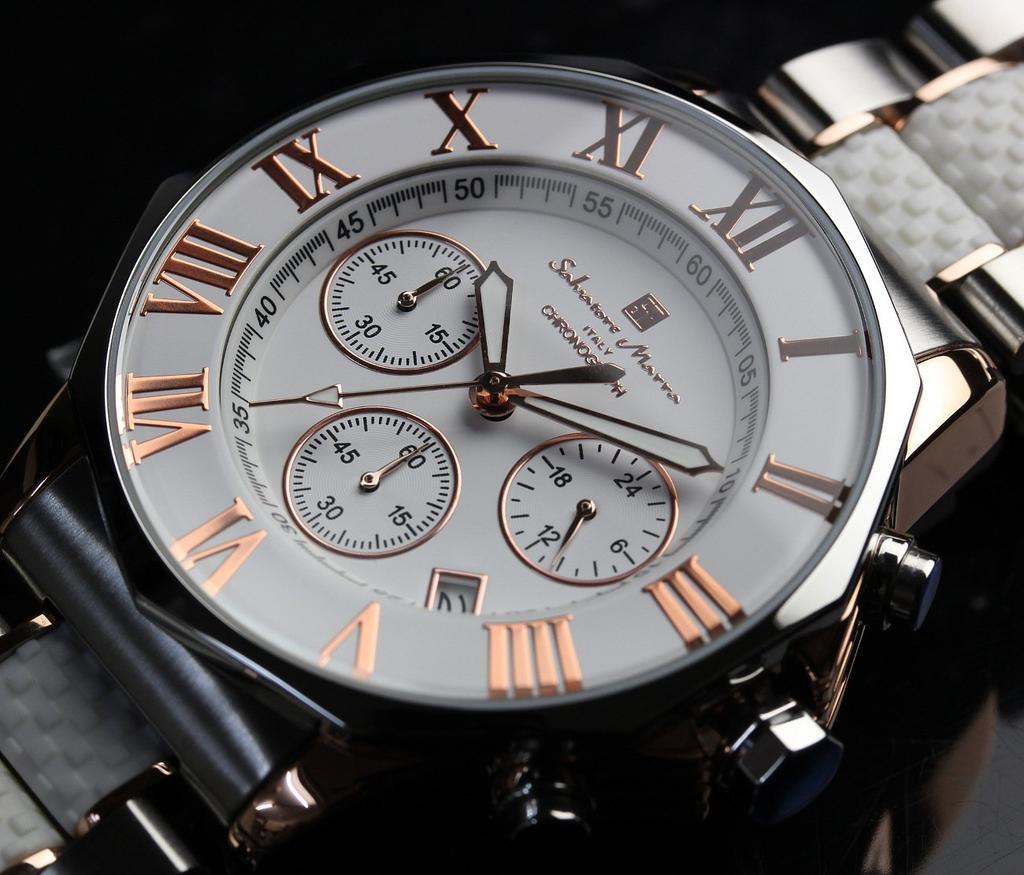 Salvatore Marra Chronograph 10 ATM Water Italian Limited SM15104 Men's Watch, Resistant, Business/Formal, Brand, Edition, (White/Pink Gold) [Used]