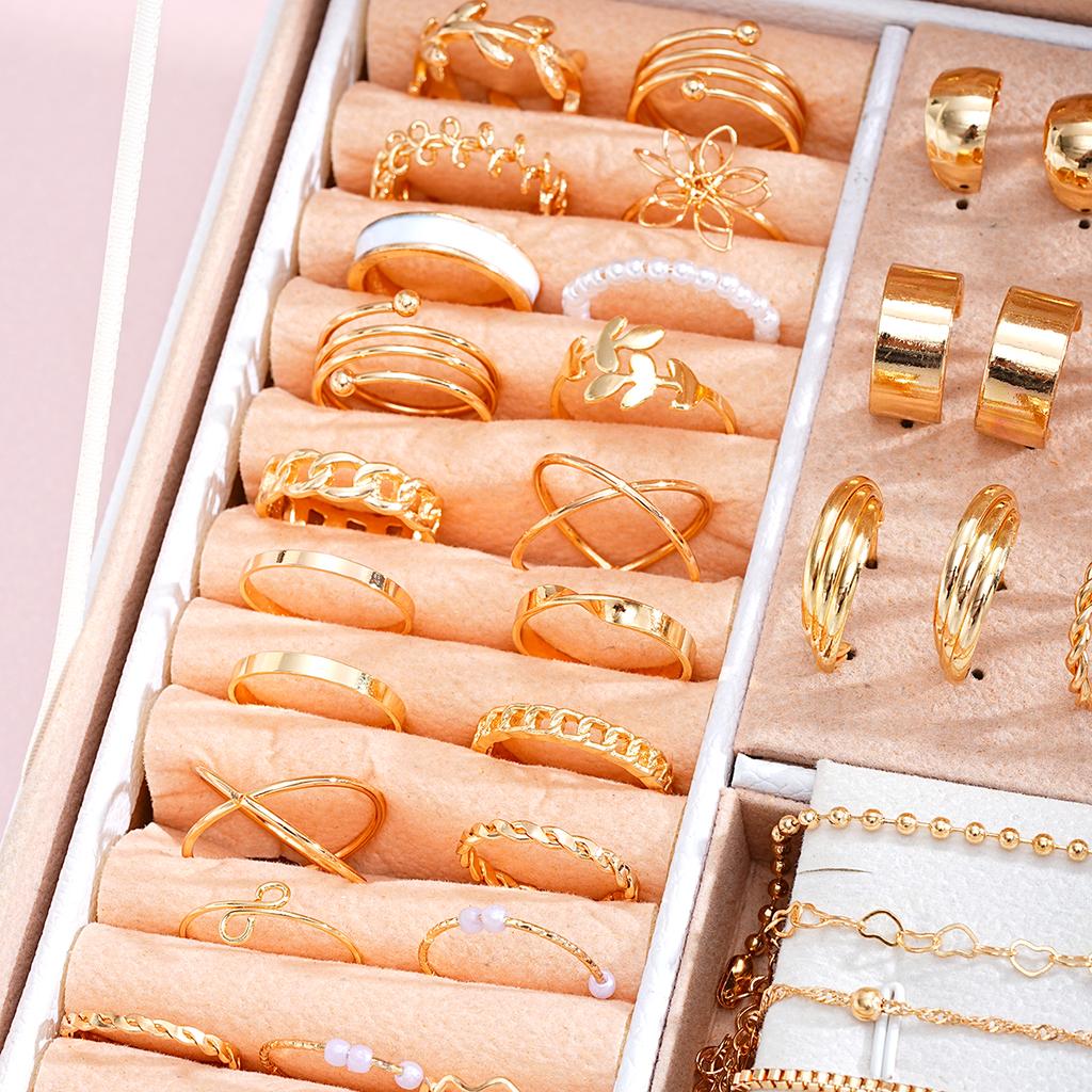 51 Pcs Elegant Boho Metal Earrings Ring Necklace Bracelet Jewelry Set Ankles For Women Parties Daily Versatility Holiday Gifts
