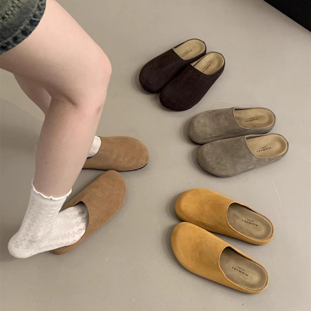 Large size Birkenstock shoes bag head half slippers women's summer wear 2025 spring and autumn new soft sole retro ugly Boken half to