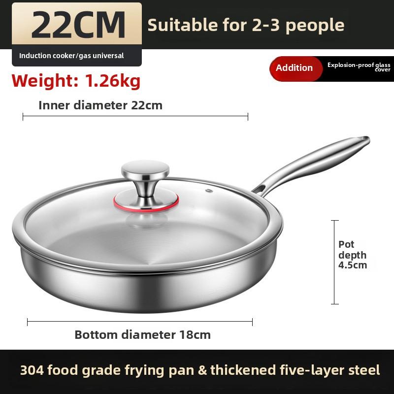 Uncoated 22-32cm frying pan, metal stainless steel frying pan, steak frying pan