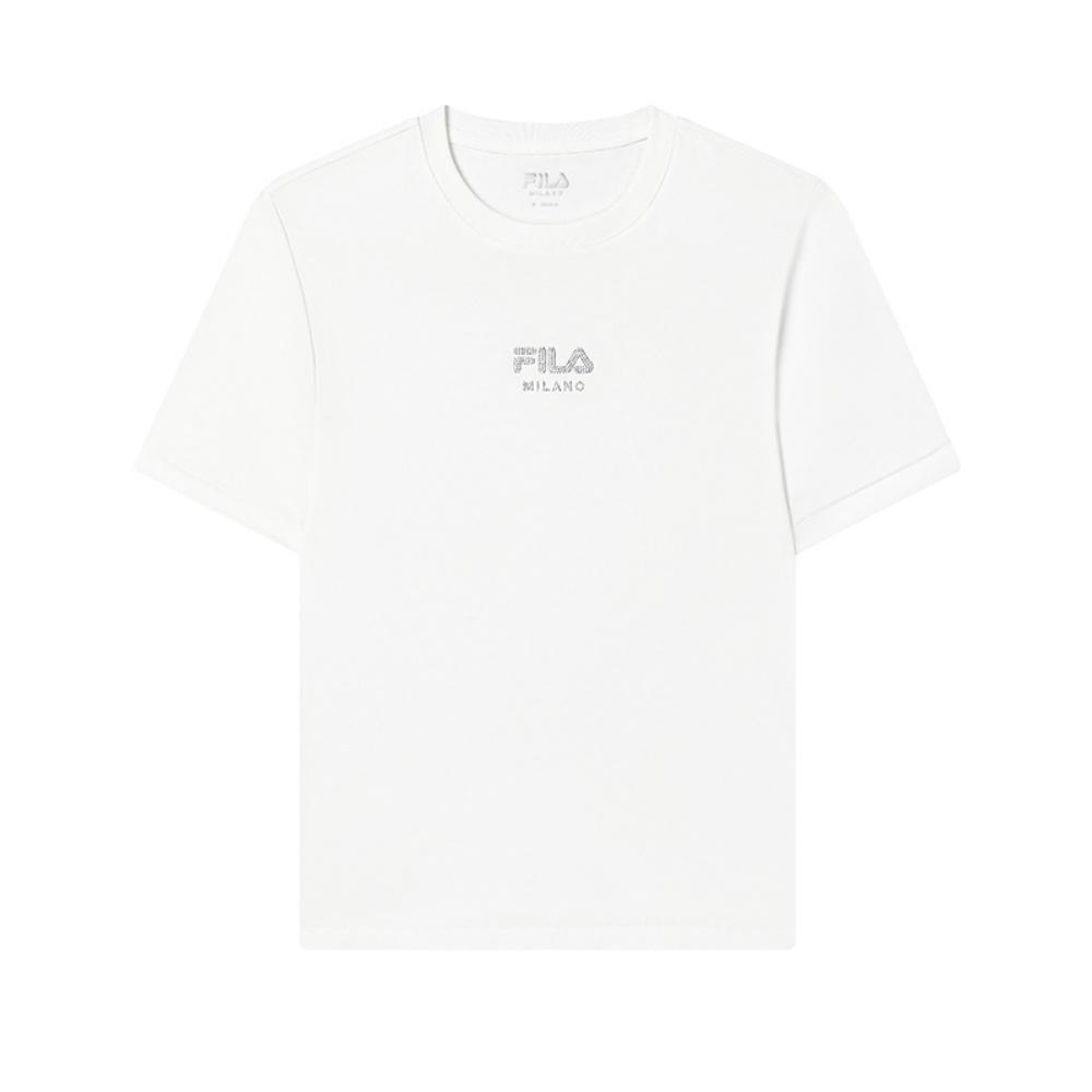 FILA Milano Italian Luxury Sports Series Classic Girls Active Fit Short Sleeve Regular T-Shirt Women Tops Cloud-White F11W525102F-WT