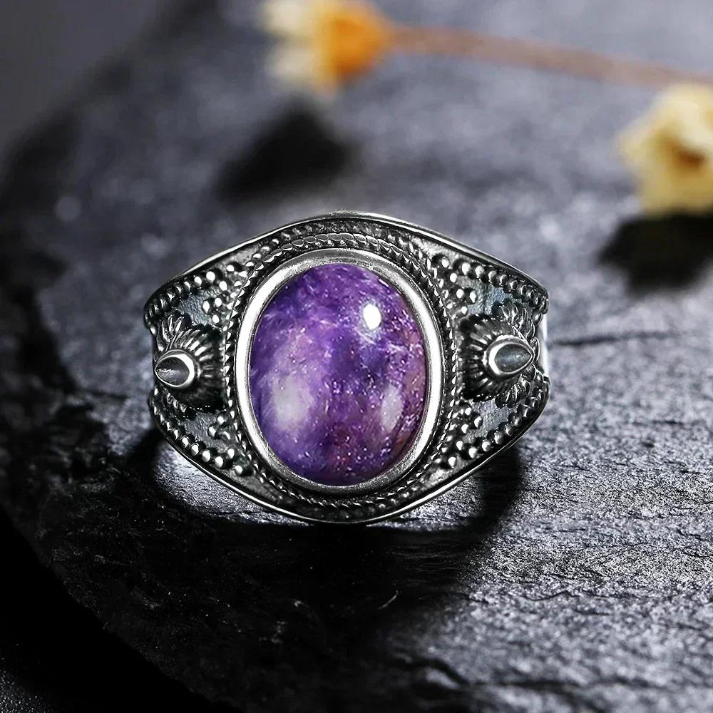 Sterling Silver 925 Vintage Rings Oval 8X10mm Rings Black Onyx Natural Fine Jewelry For Men Women Rhodochrosite Rings