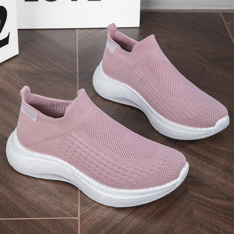 

New summer and autumn casual one-pedal lazy shoes couple socks shoes lightweight mesh large size sneakers 43 розовый