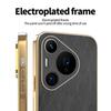 Stripe Thread Texture Leather Back Plating Case For Huawei Pura 80 70 Ultra Pro + Anti Fingerprint Slide Camera Protector Shell