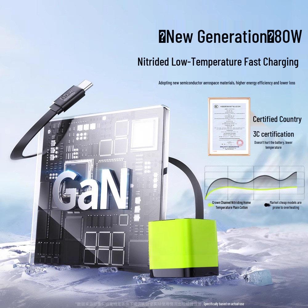 80W GaN Charger for Apple: Fast Charging Multi-Port Head with Built-in Cable