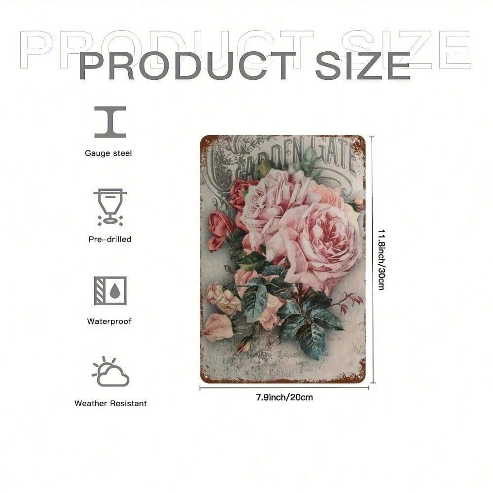 Vintage Roses Floral Tin Sign 8x12in Shabby Chic Rustic Farmhouse Wall Art Garden Bathroom Home Decor Unframed