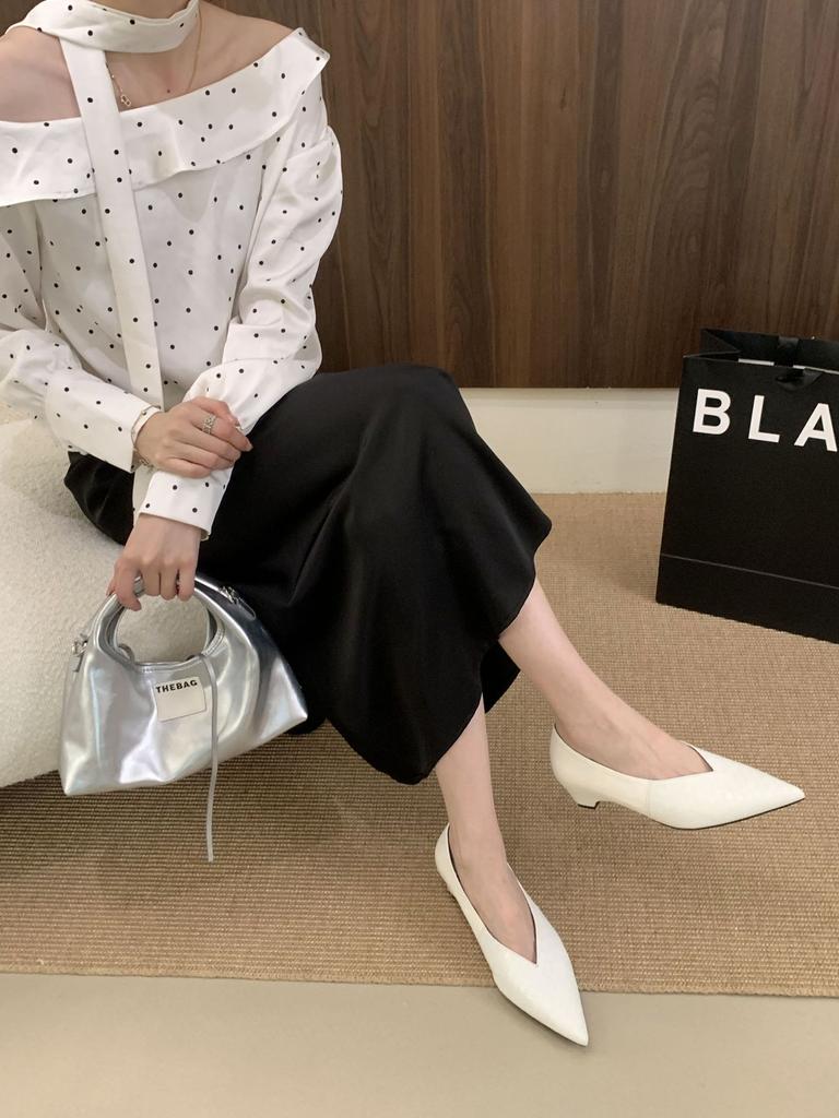 Coarse heel crocodile pattern French temperament pointed tip Mary Jane single shoes women's shoes new in autumn 2025