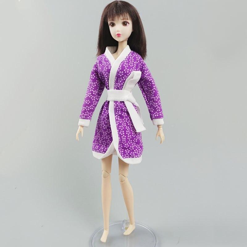 Purple Flower Floral Bathrobe For Barbie Doll Bathroom Suit Winter Pajama Wear Sleeping Robe Casual Clothes For Barbie Toys 1/6