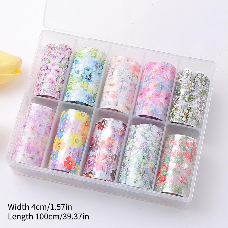 Flower Nail Foils Transfer Paper Stickers 50pcs Colorful Floral Adhesive Nail Wraps for DIY Salon Design Art Decor
