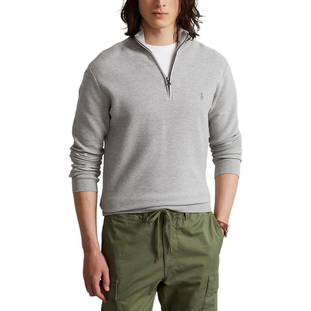 Polo Ralph Lauren Logo Embroidered Half-Zip High Neck Long Sleeve Knit Sweater Men sweater Gray 710932304-002