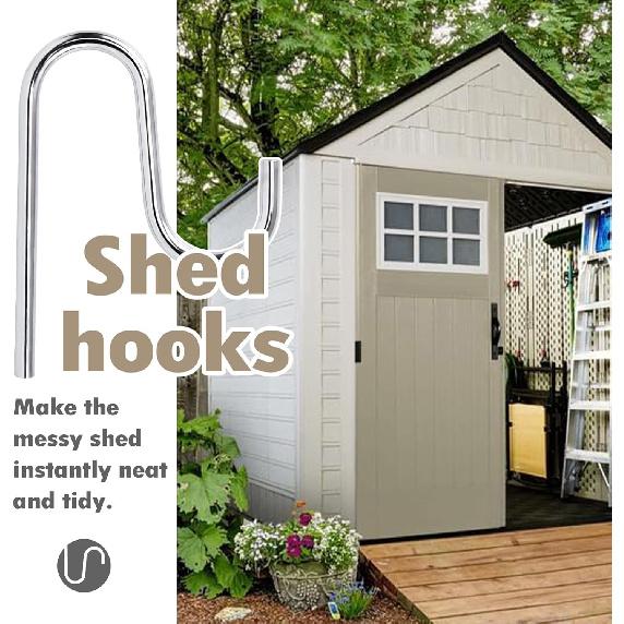 10 Pcs Shed Hooks, Long Shed Hooks for Tools Shovels Rakes Storage, Shed Accessories for Hanging Heavy Duty Individual