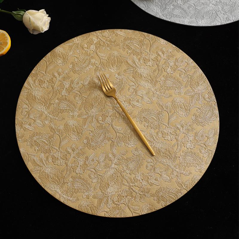 Light luxury simple embossed pattern leather placemat household heat insulation mat leather waterproof and oil-proof dining table mat anti-scalding