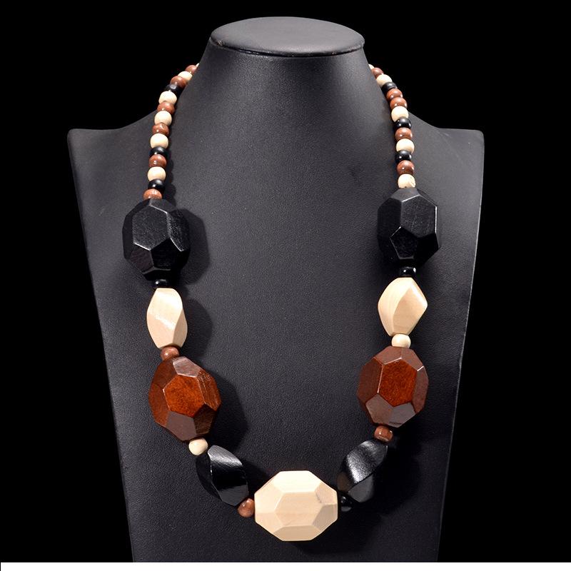 

Богемний Ретро Заява Барвистий Геометричний Великий Дерев яний Підвіски Намисто з Чорною Бісерною Ланцюжком Ручна Робота для Жінок