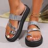 Fashion Silver Clip Toe Woven Slippers Women Beach Non Slip Thick Platform Slides Female Fashion Comfortable Slip On Wedge Sandal Mujer