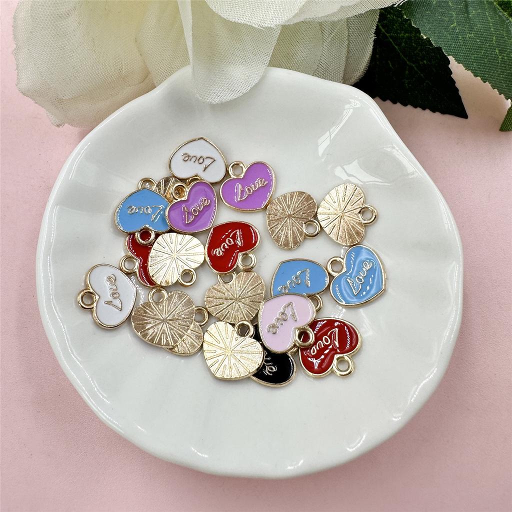 For Bracelet Earring Making 20pcs Handmade Material DIY Jewelry Accessories Fashion Alloy Dripping Oil Little Love Heart Loose Beads 11.8*11.4mm