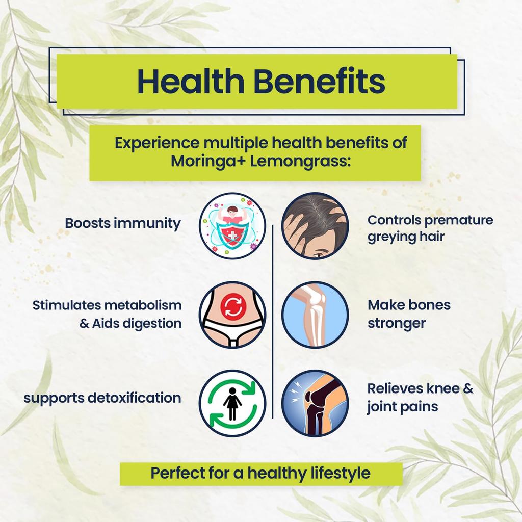 Mindful Eating Pure Moringa Leaves Tea Blended with Lemongrass - Herbal Tea, Natural Ingredients, Dried Drumstick Tree Leaves, Immunity Boos