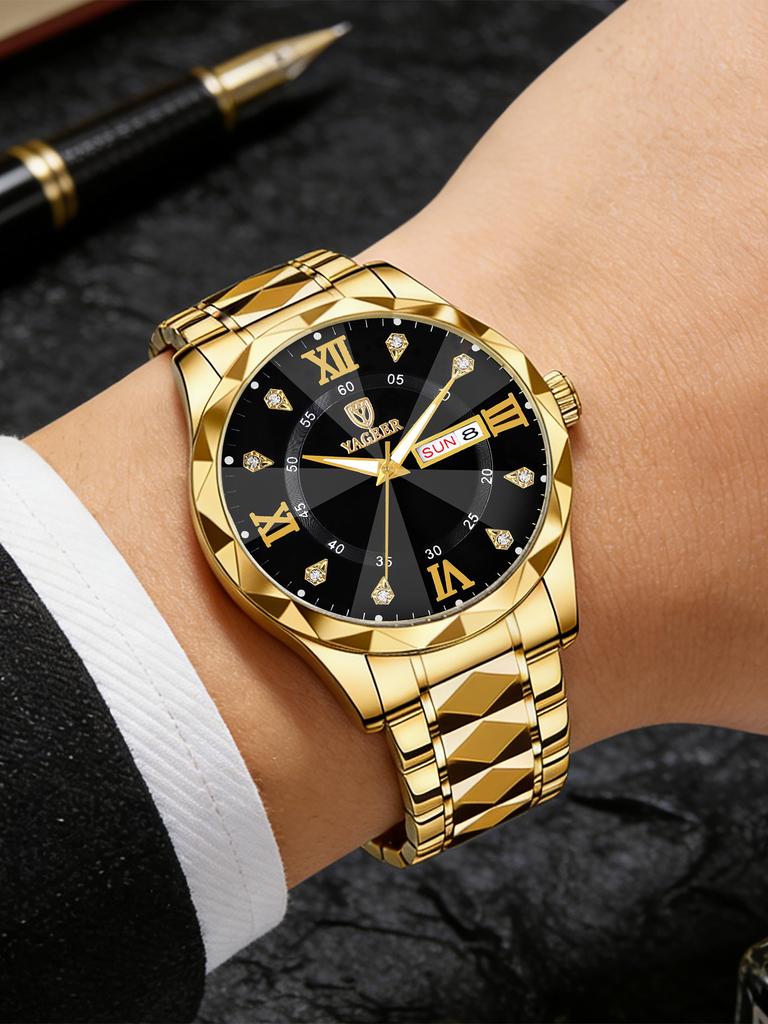Business Fashion Stainless Steel Men's Roman Luminous Quartz Watch A Birthday Gift for Him Suitable for Daily Wear