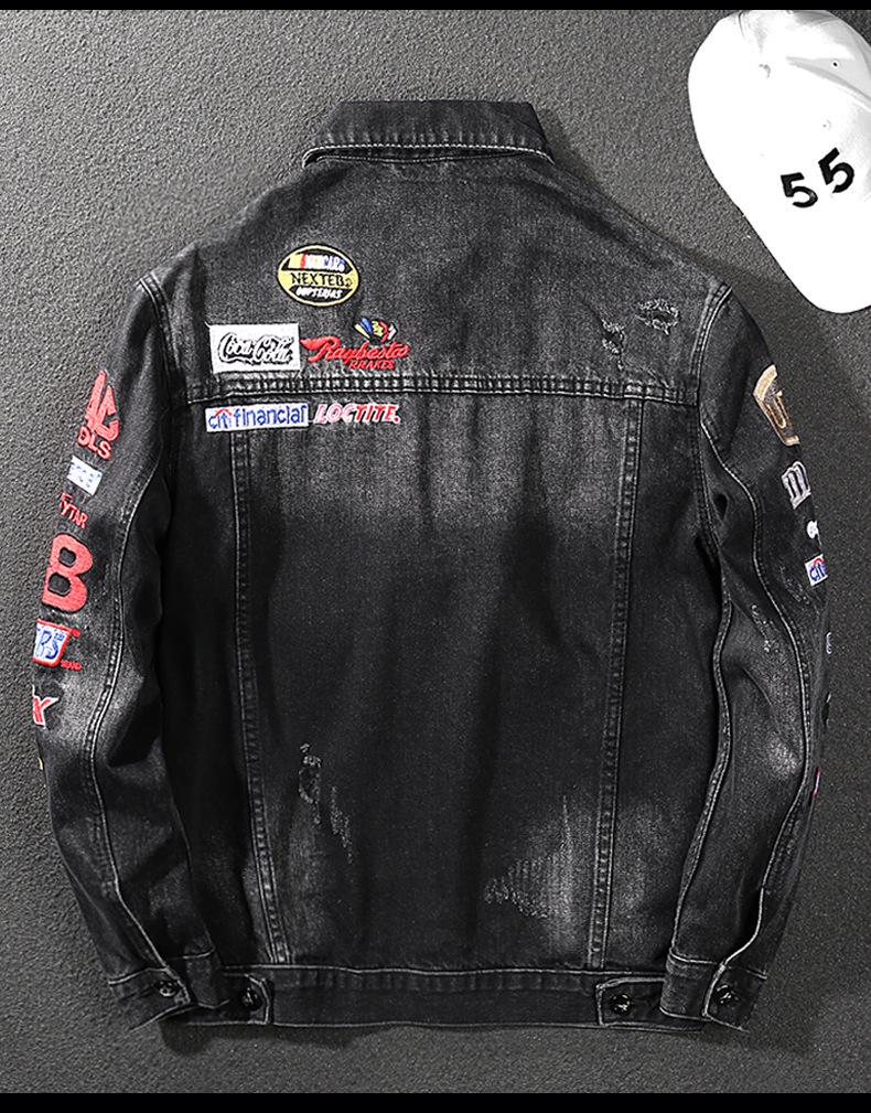 Herren Europäischer Stil Retro Bestickte Zerrissene Jeansjacke