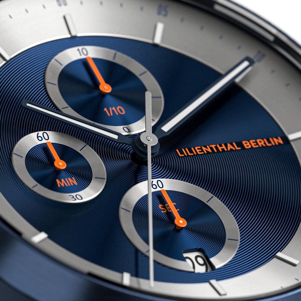 Lilianthal Berlin Blue Chronograph Watch Made in Date Display Men's CD1-003-B023EB, Germany,