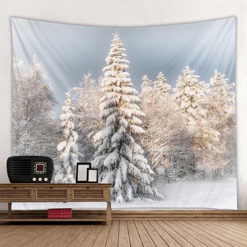 Wandteppich mit Weihnachtsschneeszene, Weihnachtsmann, Geschenk, Weihnachtsbaum, Wandbehang, Zimmer, Schlafzimmer, Schlafsaal, Ästhetik, Heimdekoration