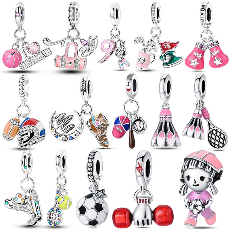 Copper Ahletic Sports Charms Bead Golf Rugby Surfing Tennis Dance Pendants Fit Bracelets Diy Jewelry Making Gift