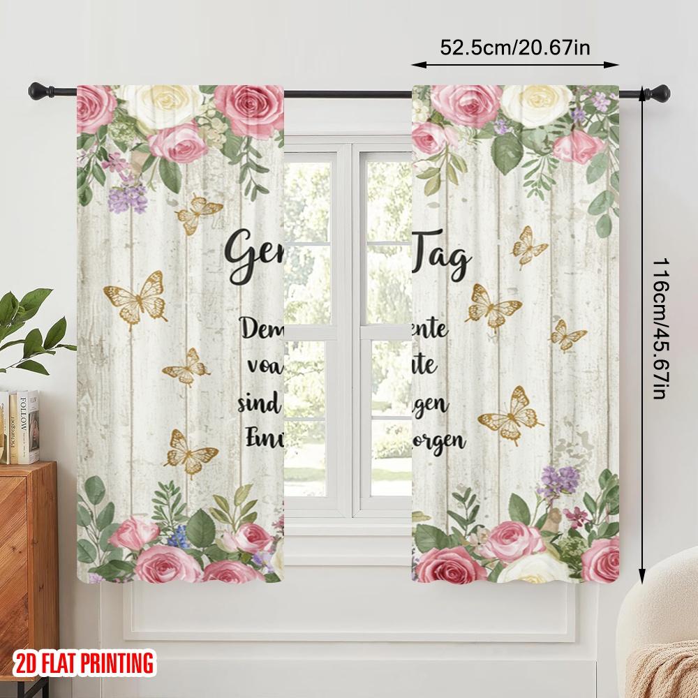2pcs 2D Flat Printing Window Drapes Enjoy Day Moments Memories 100% Polyester Fabric Without Electricity Seasonal Party &