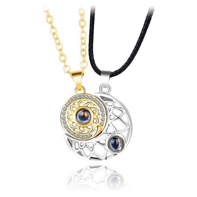Magnetic Sun & Moon Couple Necklace with Projector Pendant