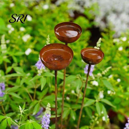 Durable Steel Garden Stake 3Pcs Ground Weatherproof Metal Stakes Multi-functional Insect Trough Accessory Bird Watering Station for Outdoor Yard Patio