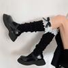 Winter Autumn Twist Cable Knitted Leg Warmers Cute Bowknot Ruffled Lace Foot Covers Middle Tube Calf Socks for Women