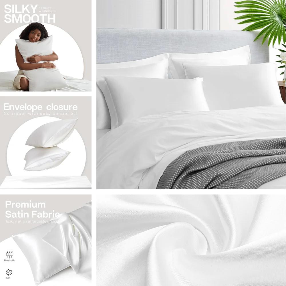 2Pcs Satin Pillow Case for Hair Skin Silk Satin Pillowcase 51x66/76cm Pillowcases Set Silky Pillow Cover with Envelope Closure