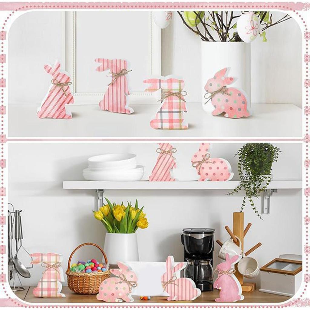 Easter Bunny Table Sign 6 Pieces Bunny Shaped Wood Rustic Decoration Table Centerpieces Spring Ornament For Shelf Mantel Pa Rty