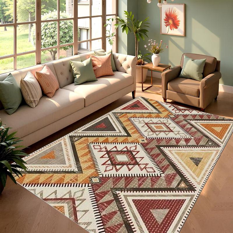 Dark Blue Geometric Pattern Carpet Rug Mat Home Decoration Abstract Square Line Design Modern Style Navy Blue Floor Mat