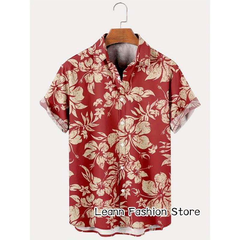 

Мужская летняя рубашка с цветочным принтом с коротким рукавом в гавайском стиле для отдыха, мужская пляжная модная рубашка на пуговицах для отдыха 2XL