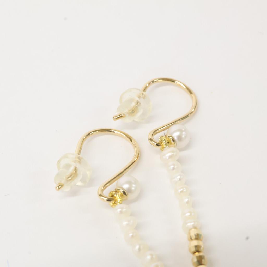 MIZUKI [Beautiful Condition] 14K Cut Beads/Pearl Long earring Yellow GoldUsed