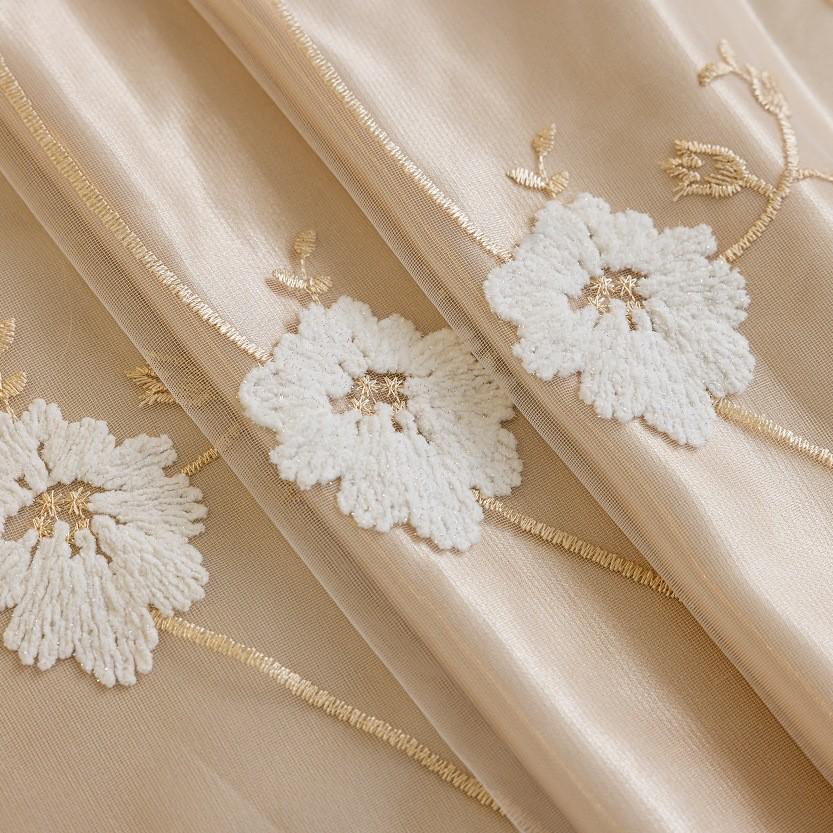Luxurious French Double-Layer Embroidered Sheer Curtain for Living Room & Bedroom – Soft Light, Excellent Drape, Versatile Design