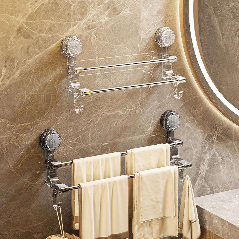Suction Cup Towel Rack Household Bathroom Towel Storage With Hook Dry And Wet Towel Dual Use Light Luxury Bathroom Storage