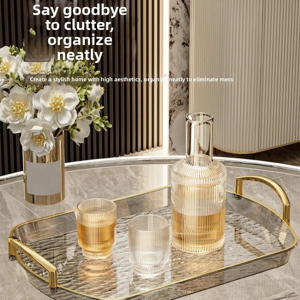 Transparent Clear Luxury Tray Gold Rim Storage Tray Elegant Decorative Tray Kitchen Organizer