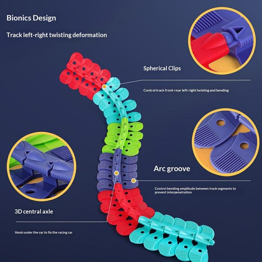 Anti-Gravity Electric Track Car Toy 92Pcs DIY Flexible Railway Train Set Roller Coaster Building Block Toy for Boys/Girls