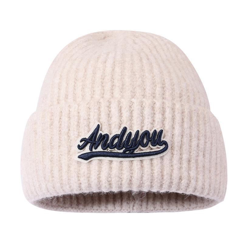 Autumn and Winter Wool Hat for Women's Letters Versatile Knitted Hat Korean Style Fashion Ear Protection Warm Hat Outdoor Student Pullover Hat