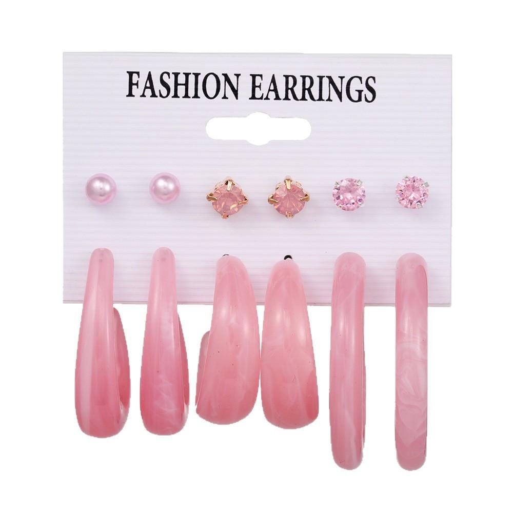 Pink Love Earrings 1 Pair of Stud Earrings Set, Combined with European and American Trends Imitation Pearl Point Diamond Earrings Women's Earrings