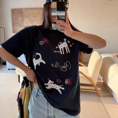 2025 Sommer reine Baumwolle Lässig übergroßes T-Shirt Damen Streetwear Harajuku Übergröße lustiger Cartoon-Print Kurzarm T-Shirts für Damen Y2k Oberteile