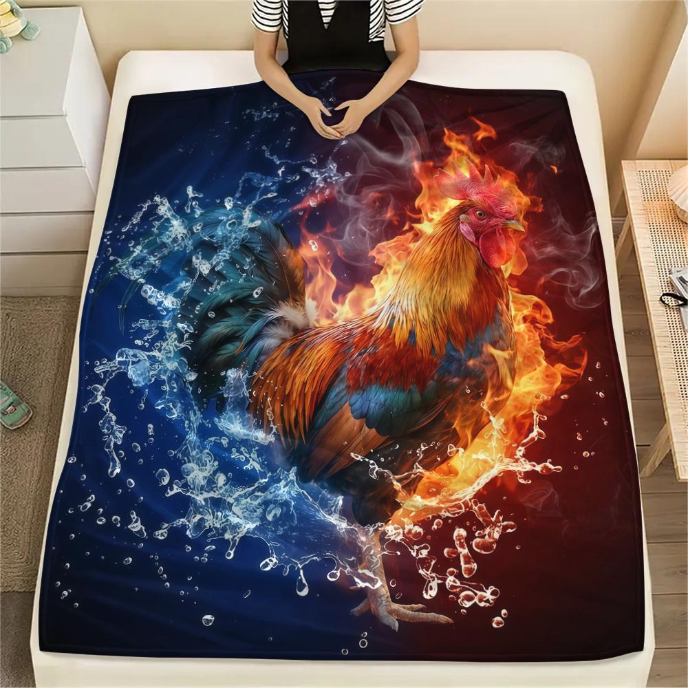 Blue Red Flame Cat Chicken DogPrint Flannel Blanket,High quality Comfortable for All Seasons,Home Decor,Warmth and Comfort,Perfect for Christmas Gifts